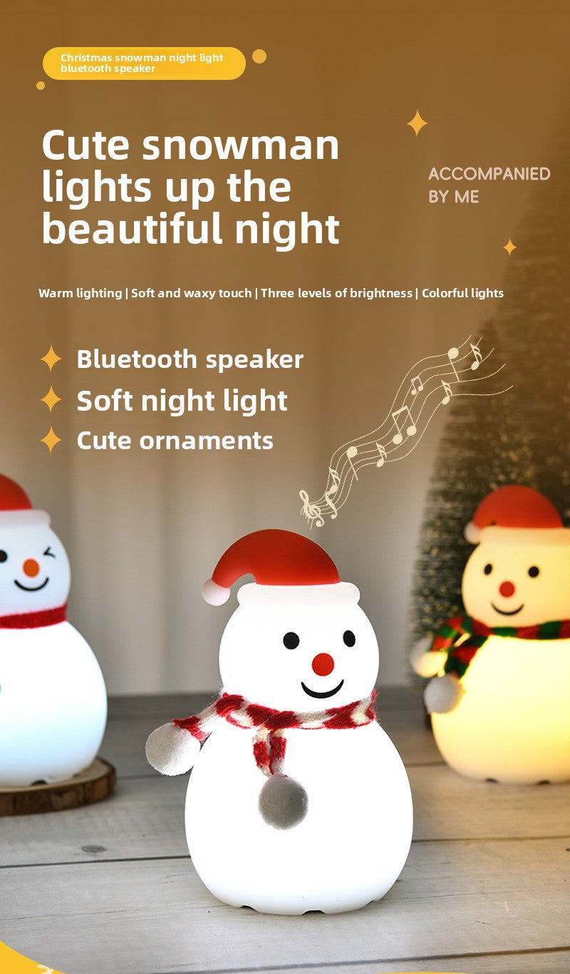 Christmas Snowman Silicone Tap Light Bluetooth Speaker | Healing Ambient Lamp & Holiday Gift
