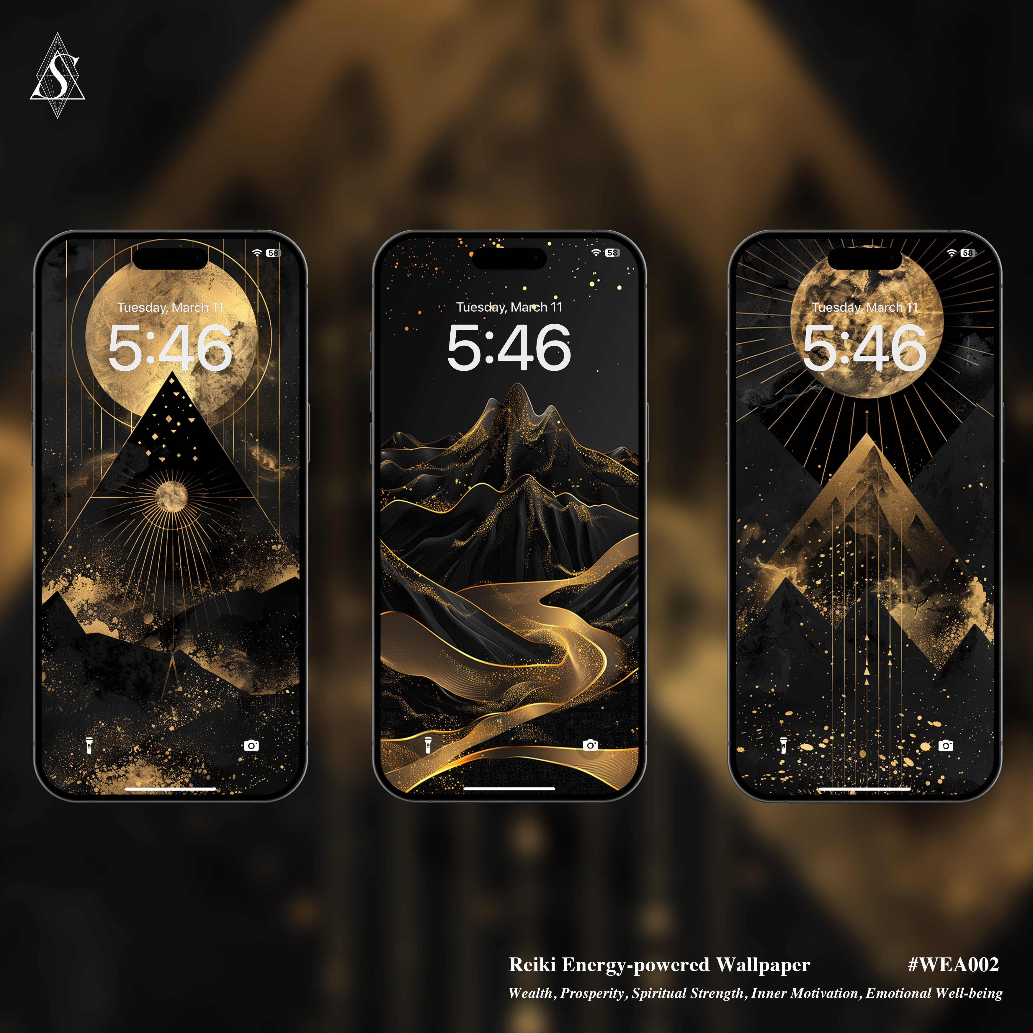 Wealth Mountain Reiki Wallpaper Set for Mobile (6-Pack) – HD Backgrounds with Prosperity Energy Flow, Black Onyx Aesthetic &amp; Manifestation Ritual Design