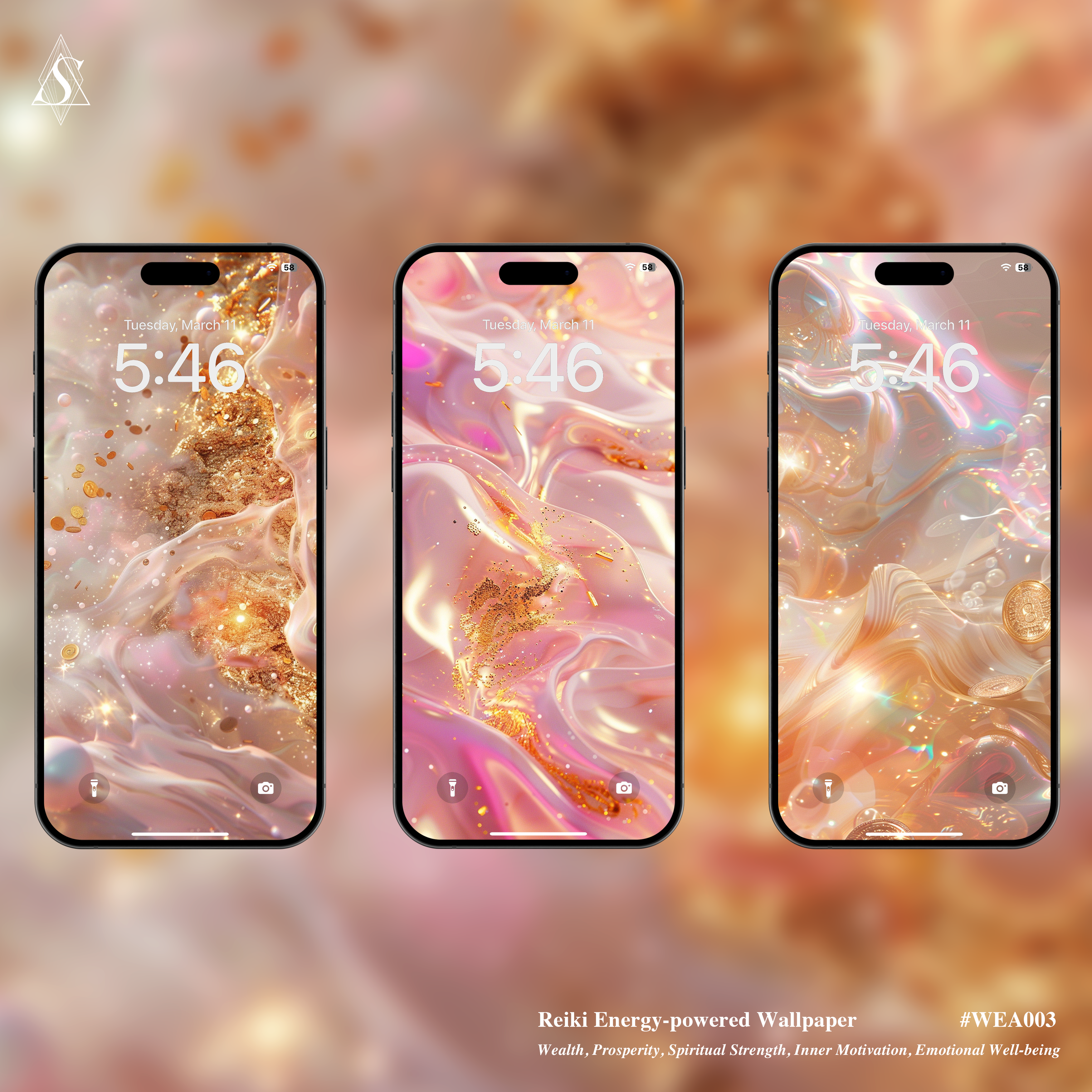 Reiki Energy-Powered Wallpaper Set for Mobile (4-Pack) – HD Cosmic Pink-Gold Backgrounds for Manifestation Rituals, Millionaire Lifestyle & Emotional Well-being