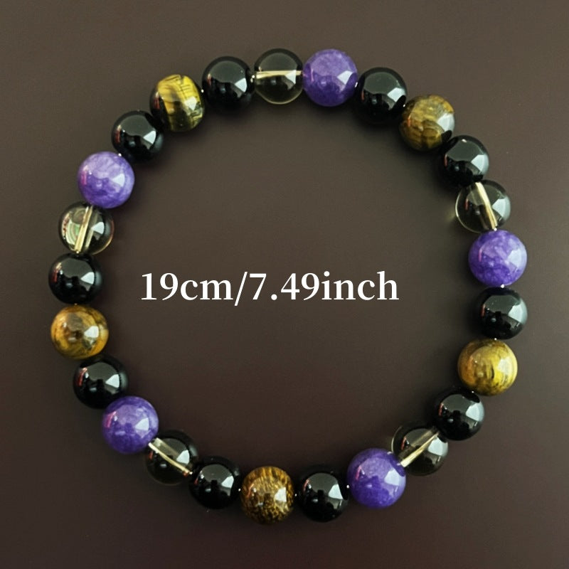 Tiger Eye, Amethyst & Obsidian Protection Bracelet | Negative Energy Shield & Aura Guard