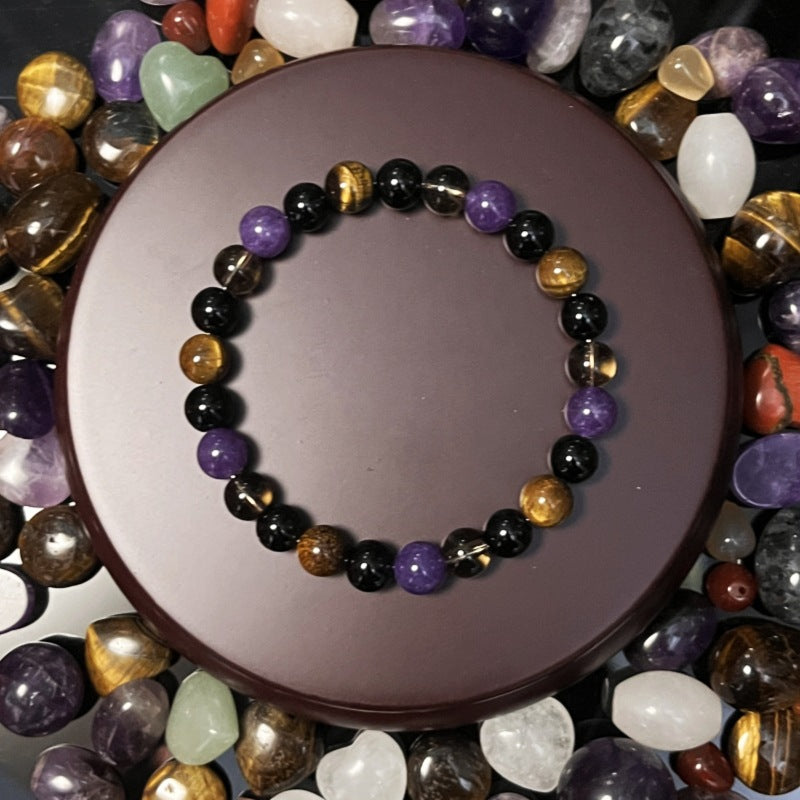 Tiger Eye, Amethyst & Obsidian Protection Bracelet | Negative Energy Shield & Aura Guard