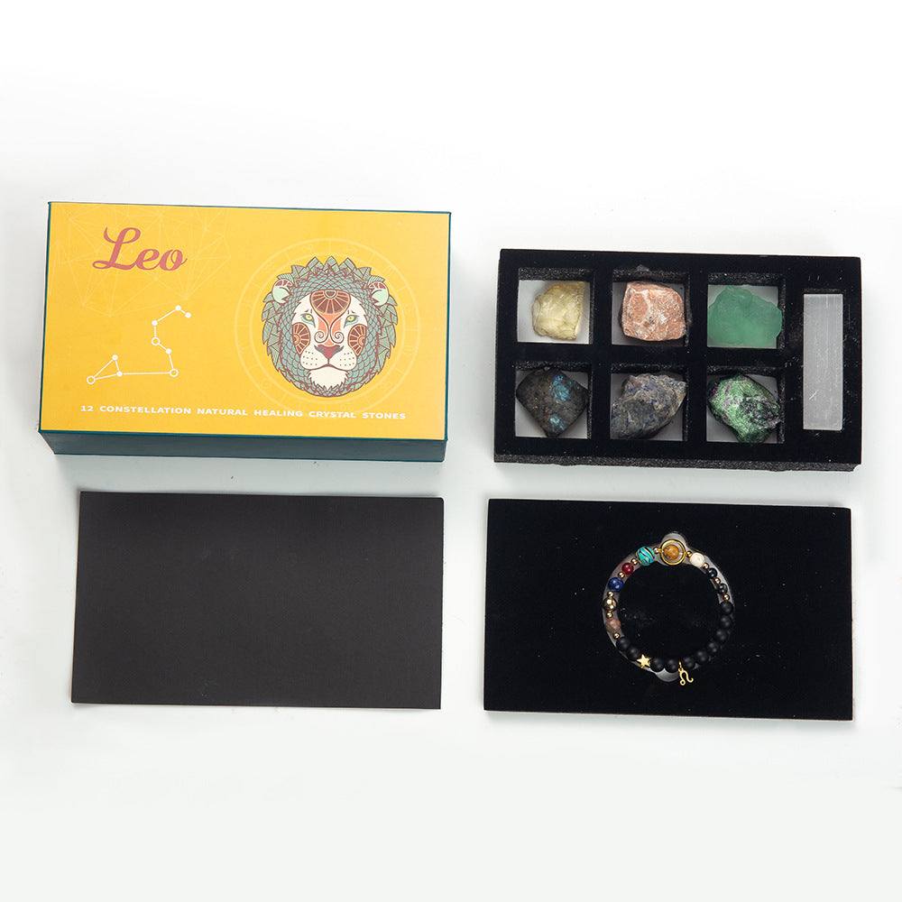 Twelve Constellations Crystal Raw Stone Set Box – Natural Crystal Mineral Specimens | Zodiac Healing Raw Stones | Christmas Holiday Gift Ornament