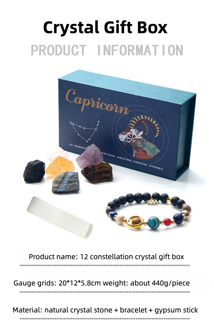 Twelve Constellations Crystal Raw Stone Set Box – Natural Crystal Mineral Specimens | Zodiac Healing Raw Stones | Christmas Holiday Gift Ornament