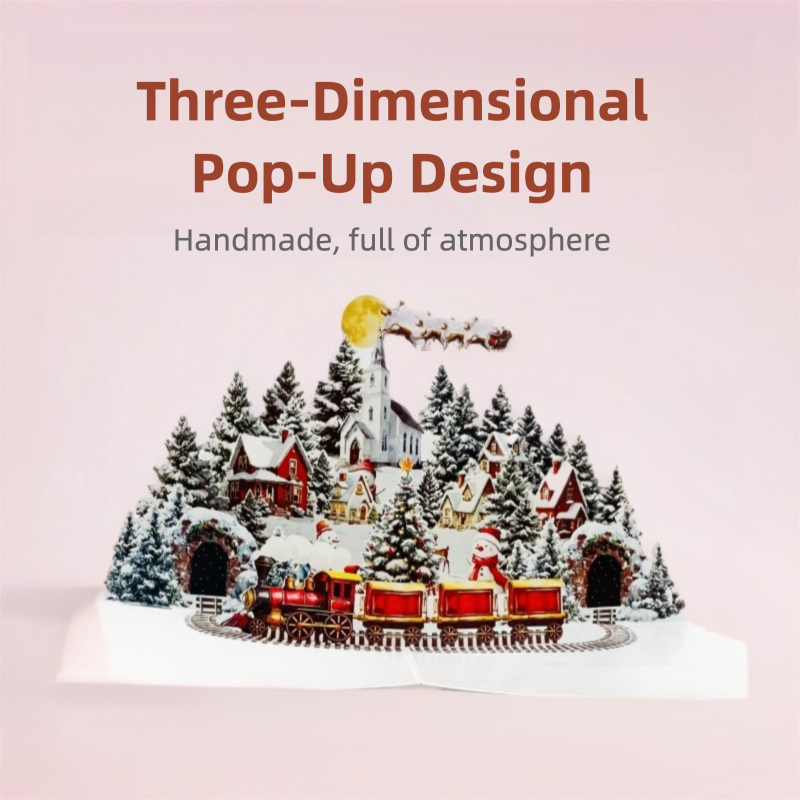 3D Snowman Pop-Up Christmas Card | Handmade Night City & Winter Forest Holiday Gift