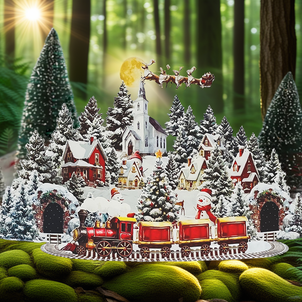 3D Snowman Pop-Up Christmas Card | Handmade Night City & Winter Forest Holiday Gift