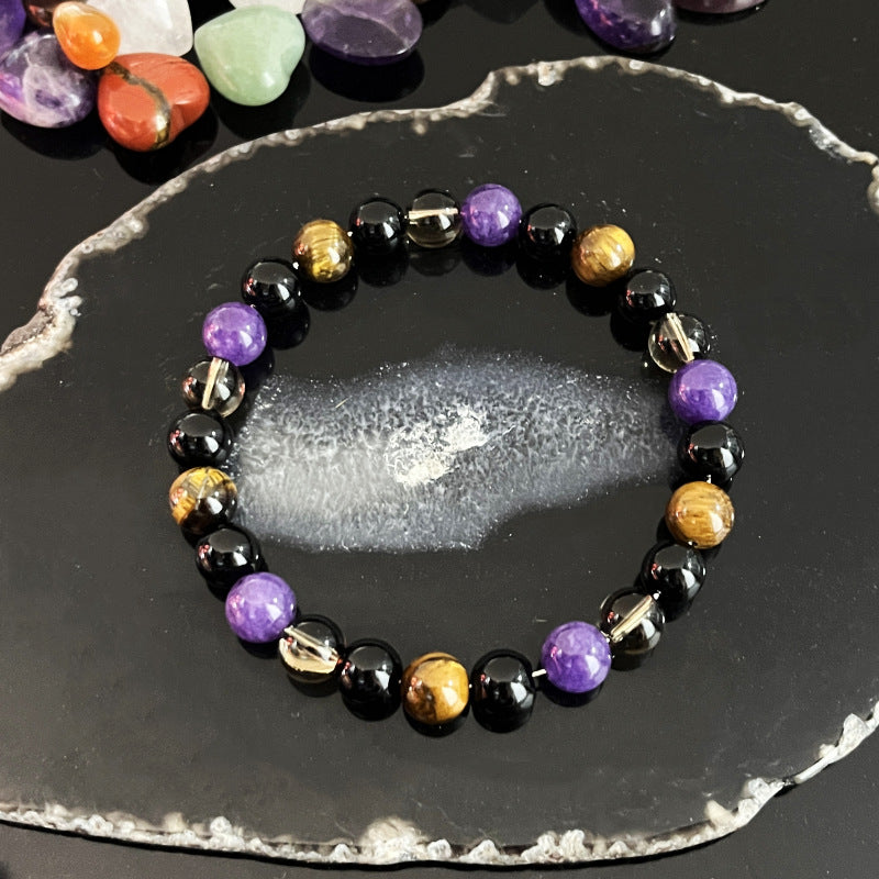 Tiger Eye, Amethyst & Obsidian Protection Bracelet | Negative Energy Shield & Aura Guard