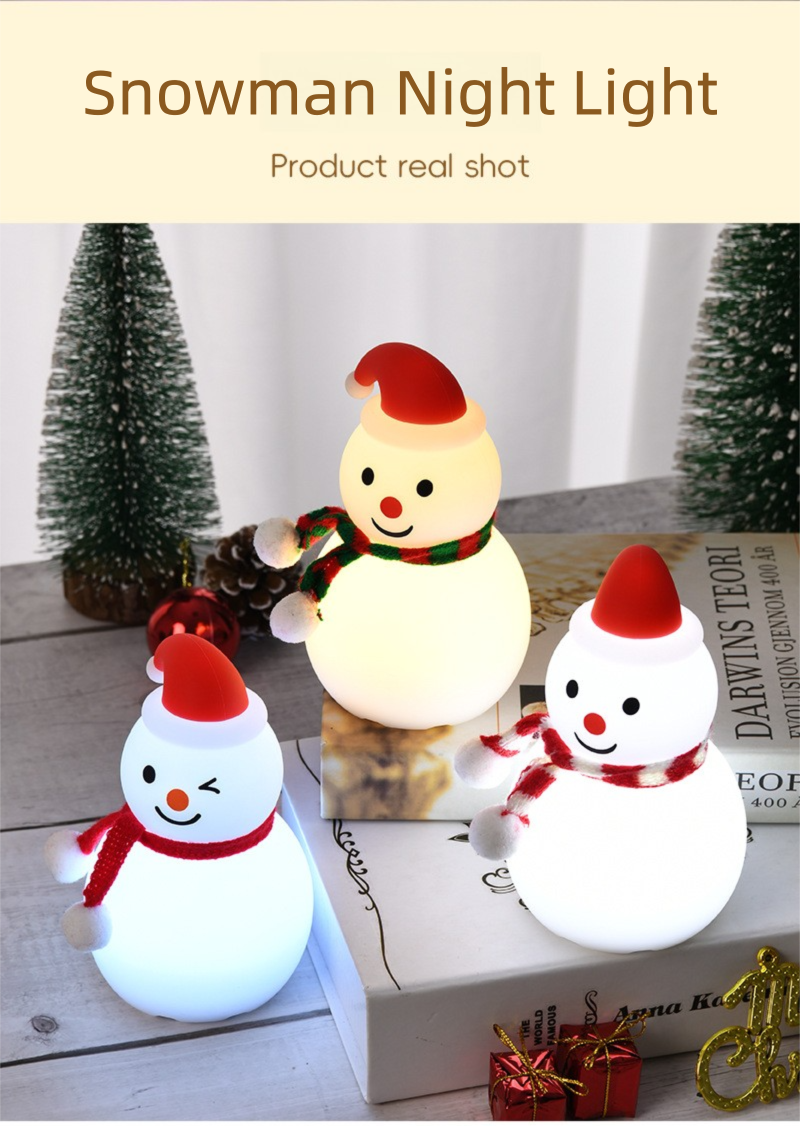 Christmas Snowman Silicone Tap Light Bluetooth Speaker | Healing Ambient Lamp & Holiday Gift