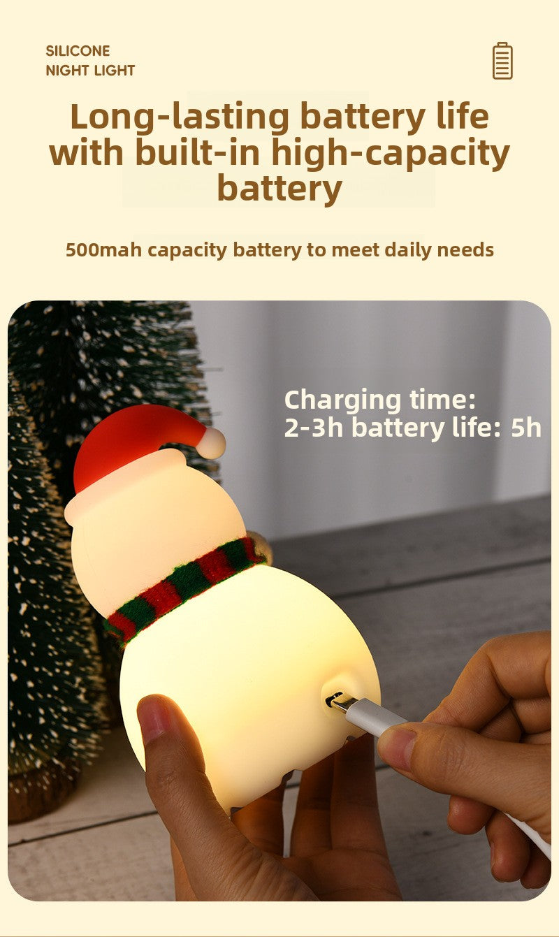 Christmas Snowman Silicone Tap Light Bluetooth Speaker | Healing Ambient Lamp & Holiday Gift