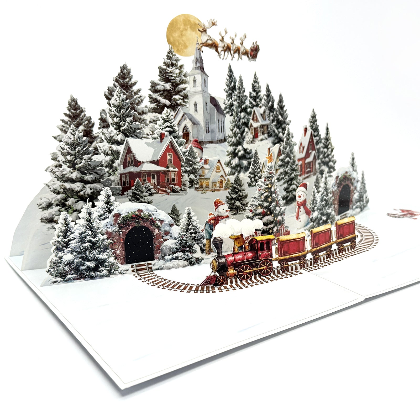 3D Snowman Pop-Up Christmas Card | Handmade Night City & Winter Forest Holiday Gift