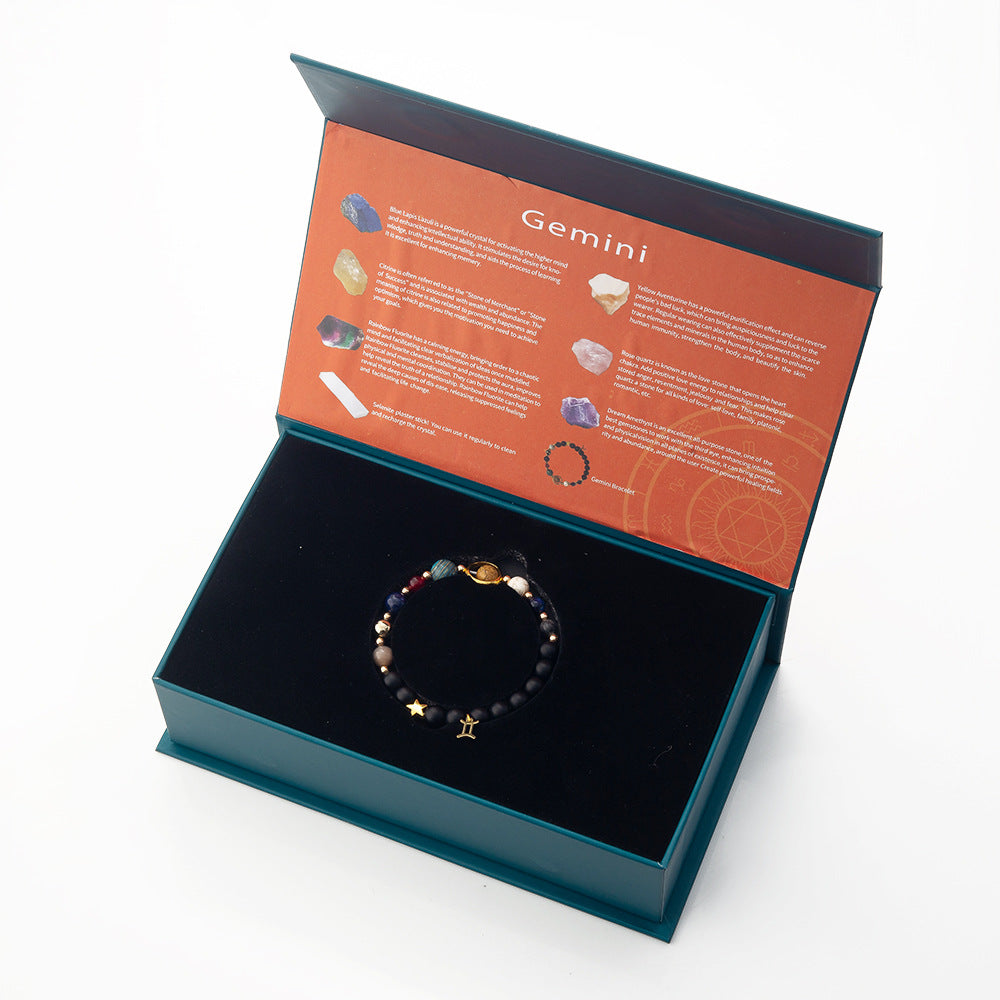 Twelve Constellations Crystal Raw Stone Set Box – Natural Crystal Mineral Specimens | Zodiac Healing Raw Stones | Christmas Holiday Gift Ornament