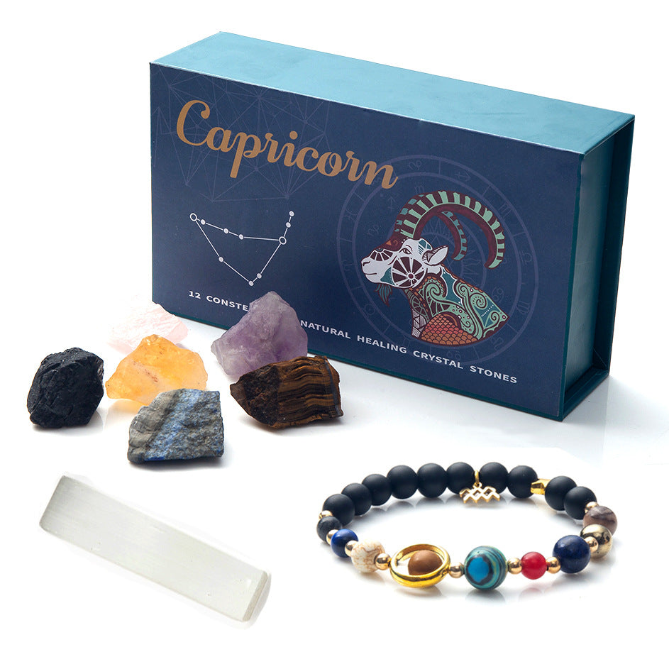 Twelve Constellations Crystal Raw Stone Set Box – Natural Crystal Mineral Specimens | Zodiac Healing Raw Stones | Christmas Holiday Gift Ornament