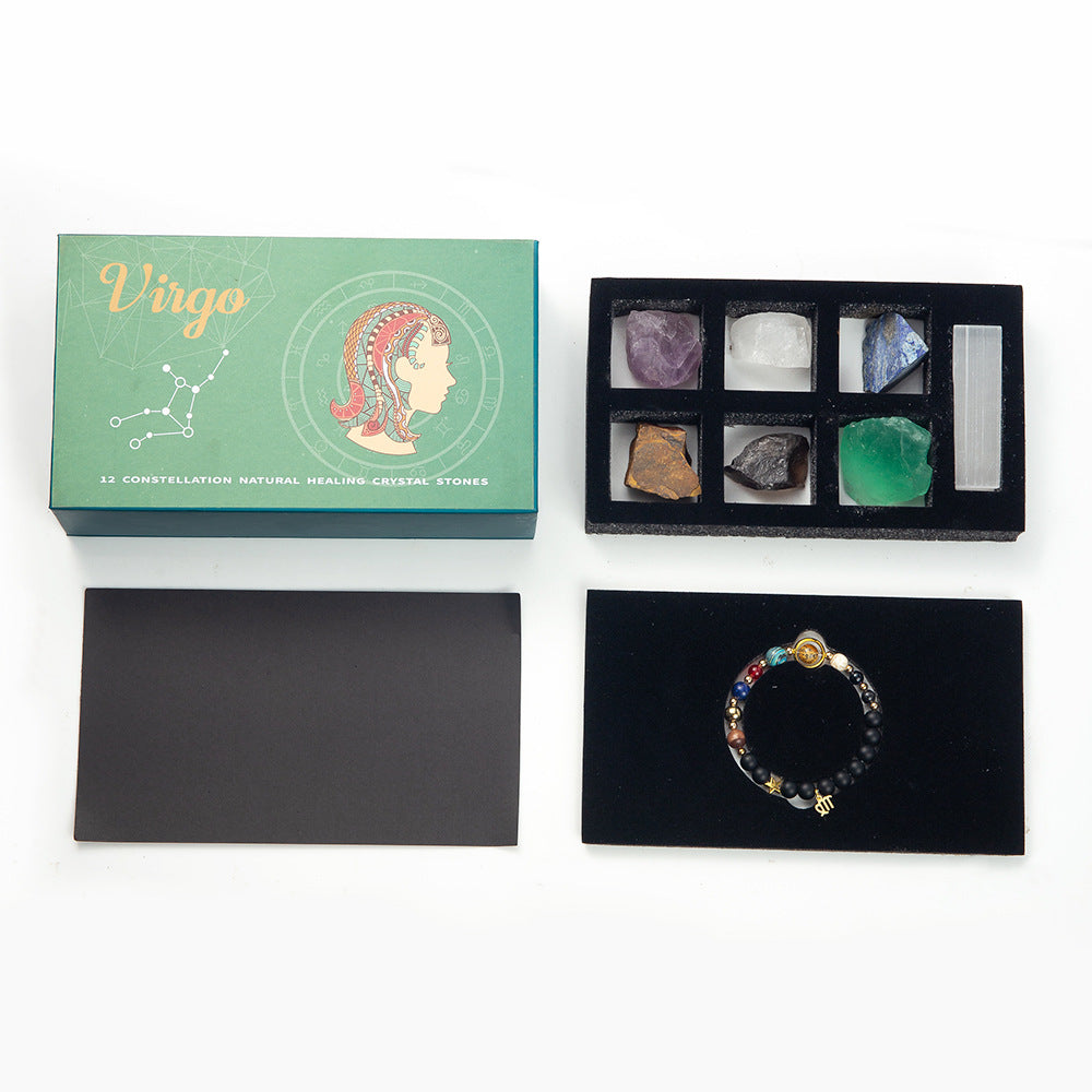 Twelve Constellations Crystal Raw Stone Set Box – Natural Crystal Mineral Specimens | Zodiac Healing Raw Stones | Christmas Holiday Gift Ornament