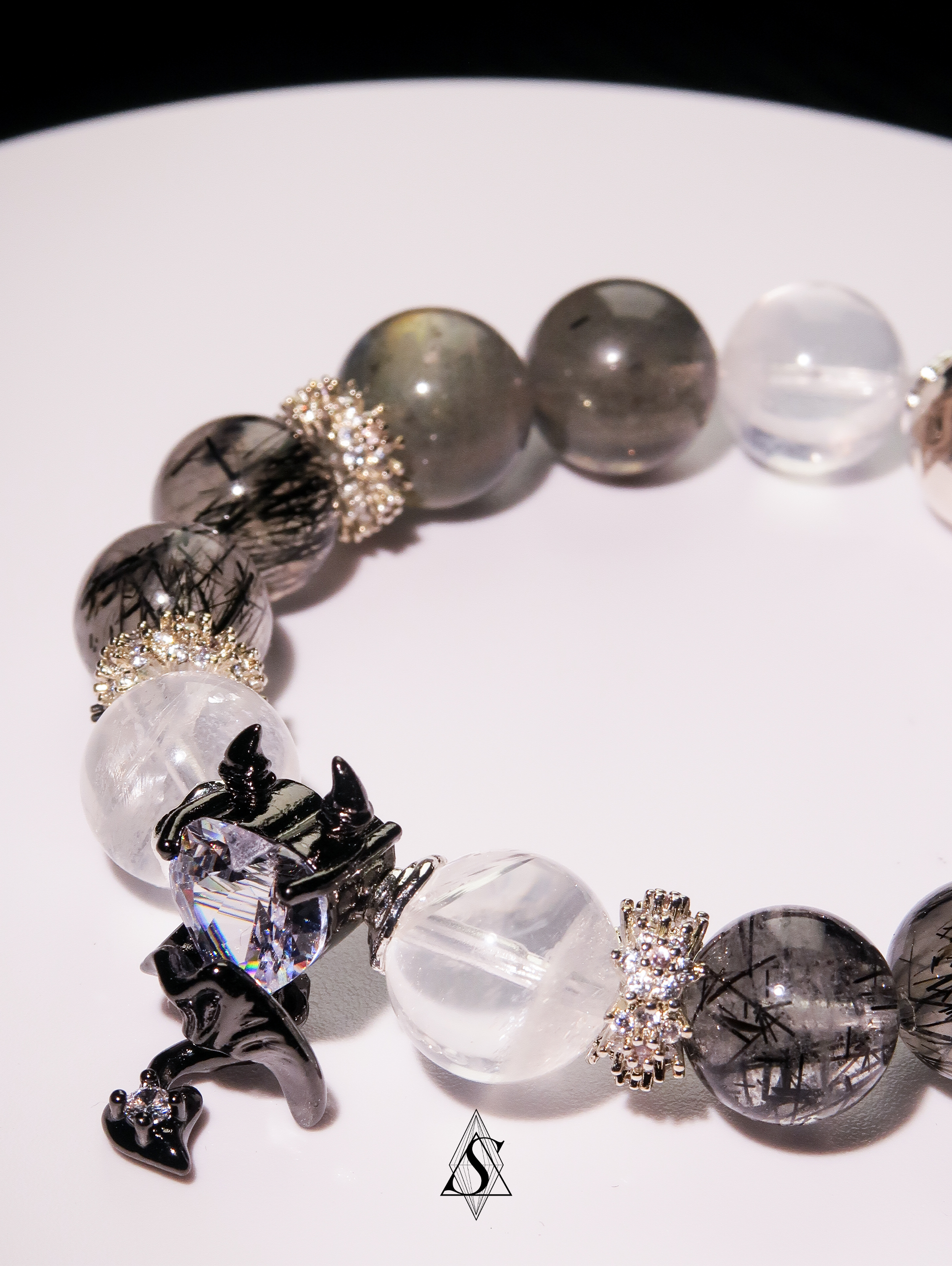 Devil’s Heart Healing Bracelets | Couples Crystal Jewelry | Obsidian, Rutilated Quartz, Moonstone & Phantom Quartz | Eternal Love Collection