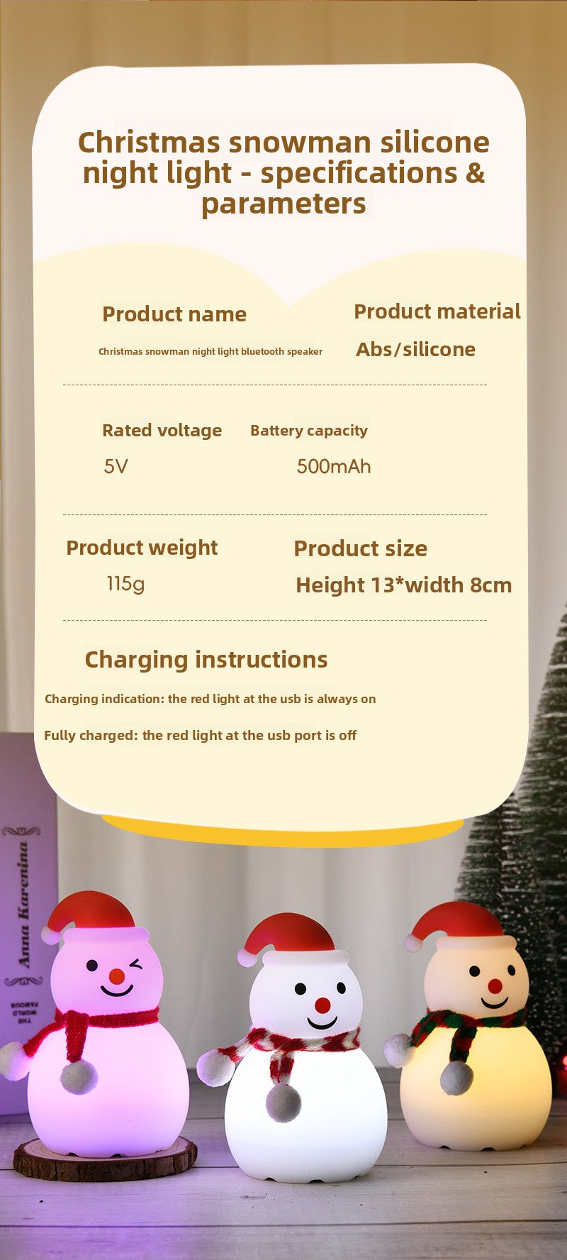 Christmas Snowman Silicone Tap Light Bluetooth Speaker | Healing Ambient Lamp & Holiday Gift