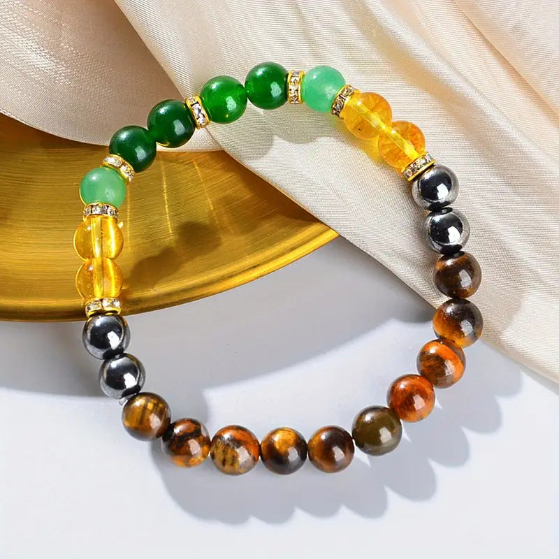 Tiger Eye & Green Crystal Wealth Bracelet | Money, Prosperity & Good Luck Healing Jewelry
