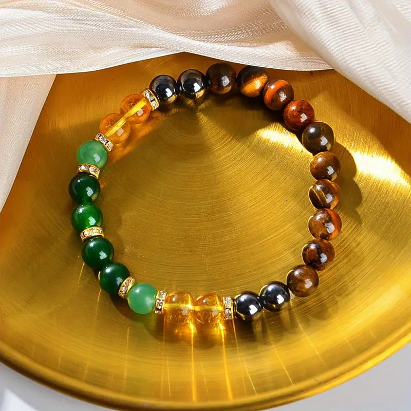 Tiger Eye & Green Crystal Wealth Bracelet | Money, Prosperity & Good Luck Healing Jewelry