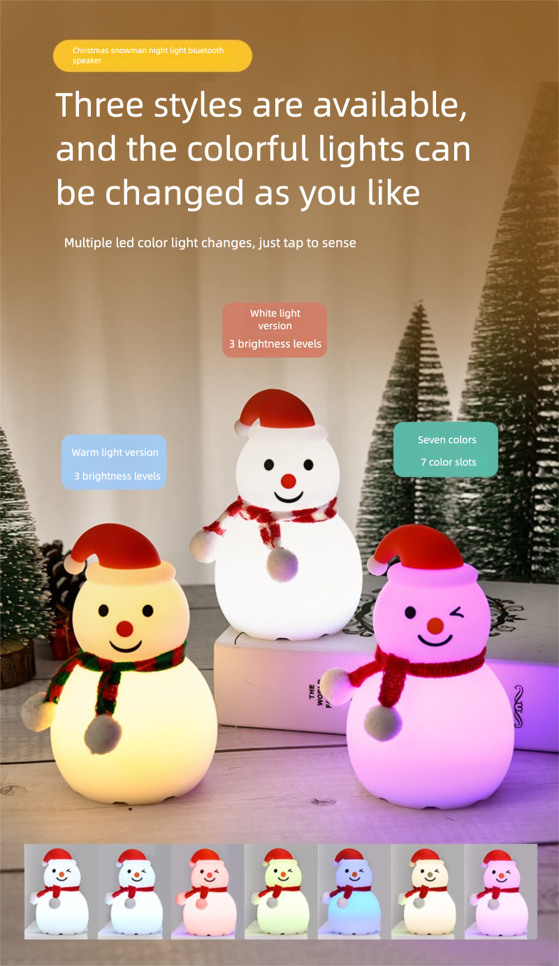 Christmas Snowman Silicone Tap Light Bluetooth Speaker | Healing Ambient Lamp & Holiday Gift
