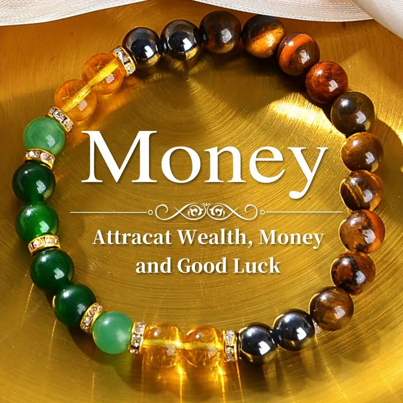 Tiger Eye & Green Crystal Wealth Bracelet | Money, Prosperity & Good Luck Healing Jewelry