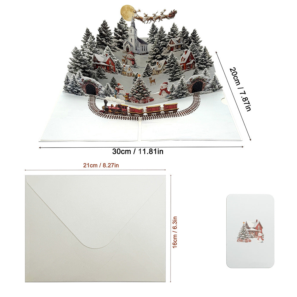 3D Snowman Pop-Up Christmas Card | Handmade Night City & Winter Forest Holiday Gift