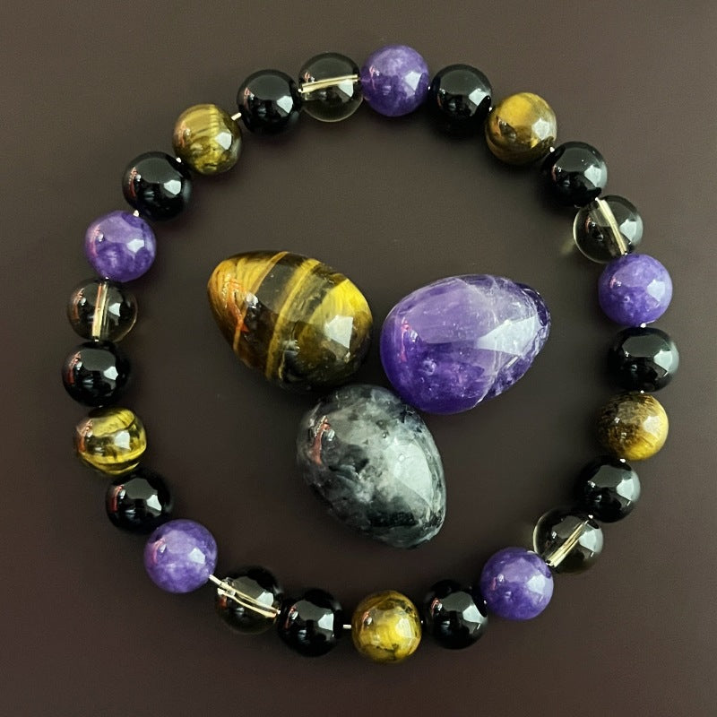 Tiger Eye, Amethyst & Obsidian Protection Bracelet | Negative Energy Shield & Aura Guard