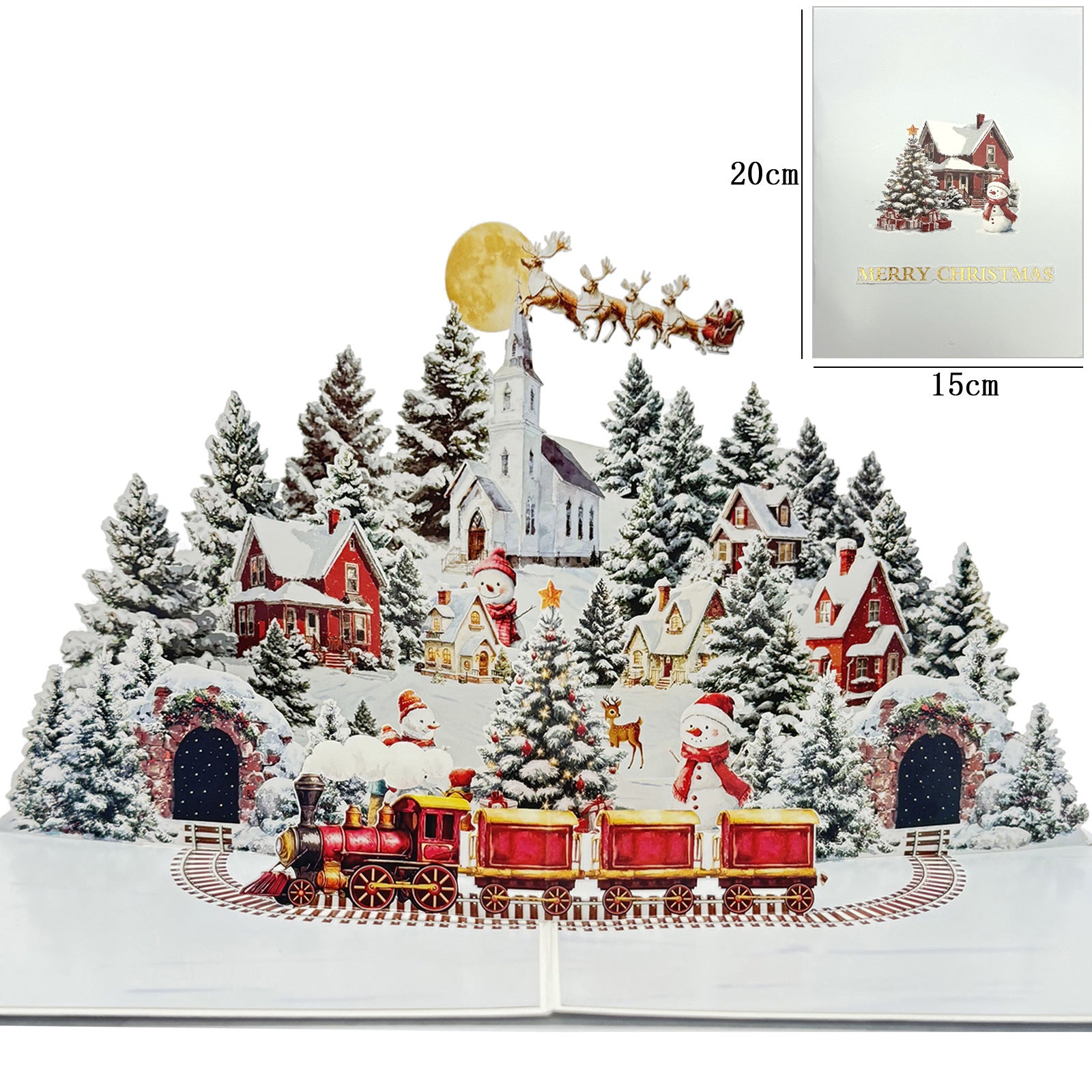 3D Snowman Pop-Up Christmas Card | Handmade Night City & Winter Forest Holiday Gift